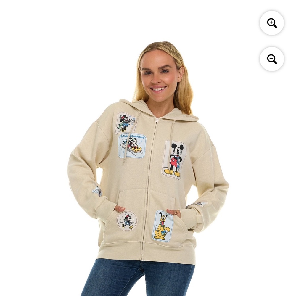 Disney Cream Hoodie with Mickey and Minnie Characters L NWT